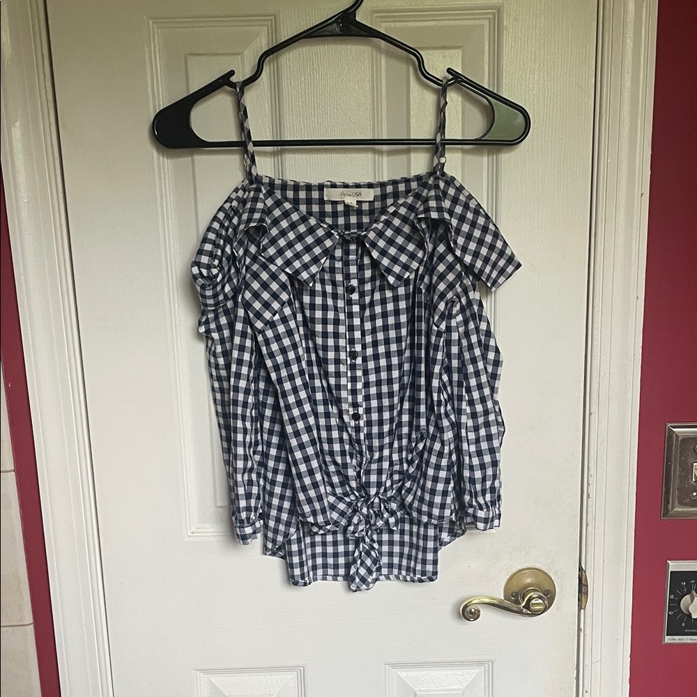 Three-Quarter Sleeve Gingham Top